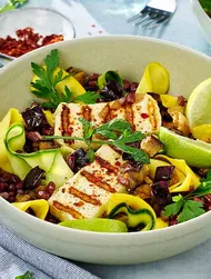 Courgette-, bonen- en auberginesalade