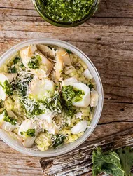 Romige risotto met boerenkool en kabeljauw