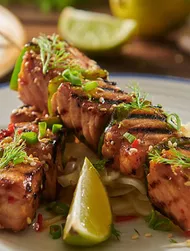 Aziatische zalm- & paprikaspiesjes