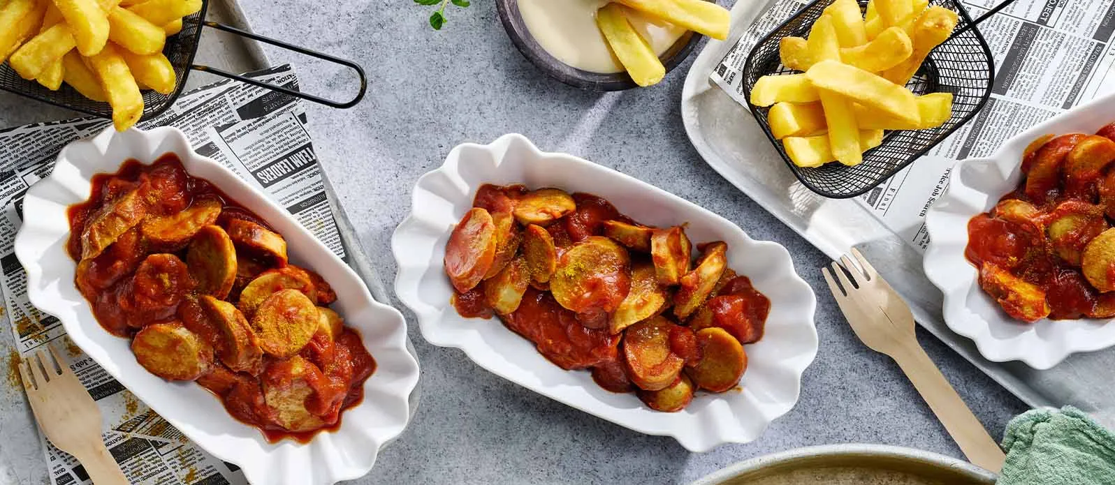 Curryworst met ponzu-mayo en chilisaus