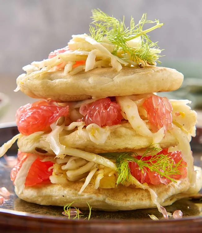 Vegan pannenkoeken met koolsalade van venkel
