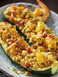 Gebakken courgettes met garnalen en panko-korstje