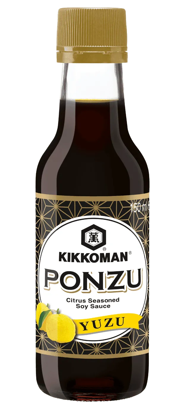 Kikkoman Ponzu - een Mengsel van Sojasaus, Azijn en Yuzusap Kikkoman Ponzu - een Mengsel van Sojasaus, Azijn en Yuzusap