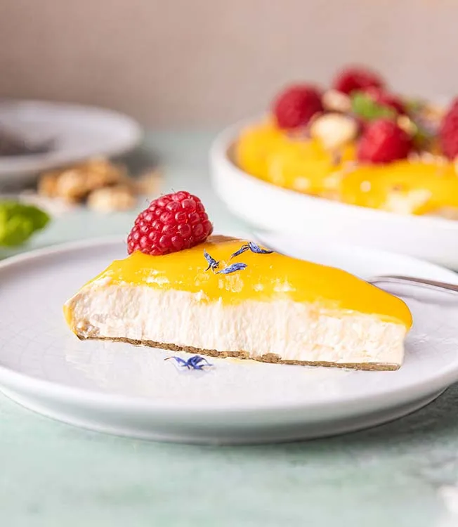Tofu-cheesecake met mangomousse