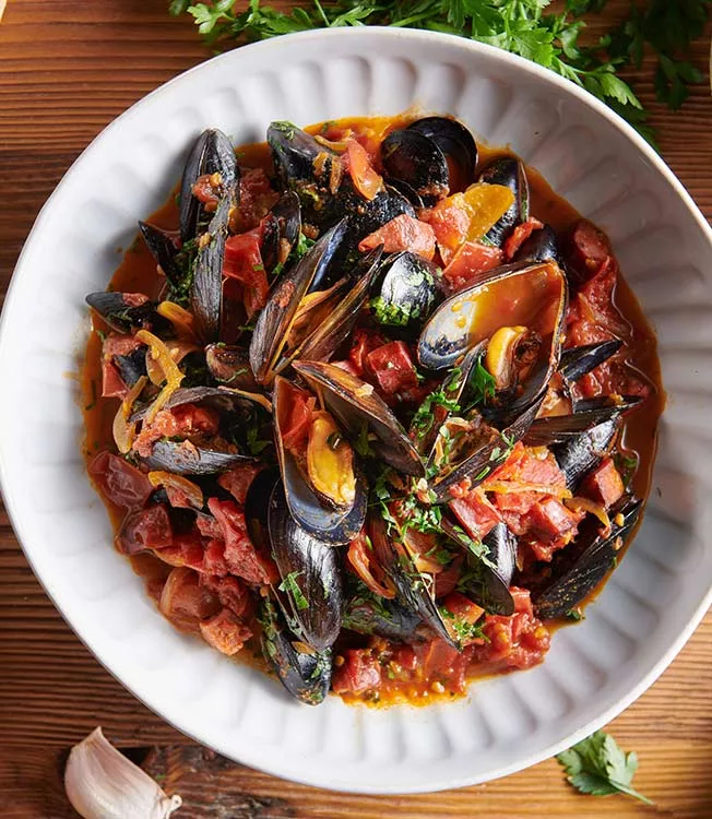 Stoofpotje met Spaanse mosselen en chorizo