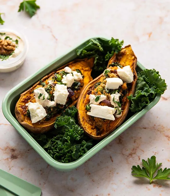 Gevulde zoete aardappelen met quinoa