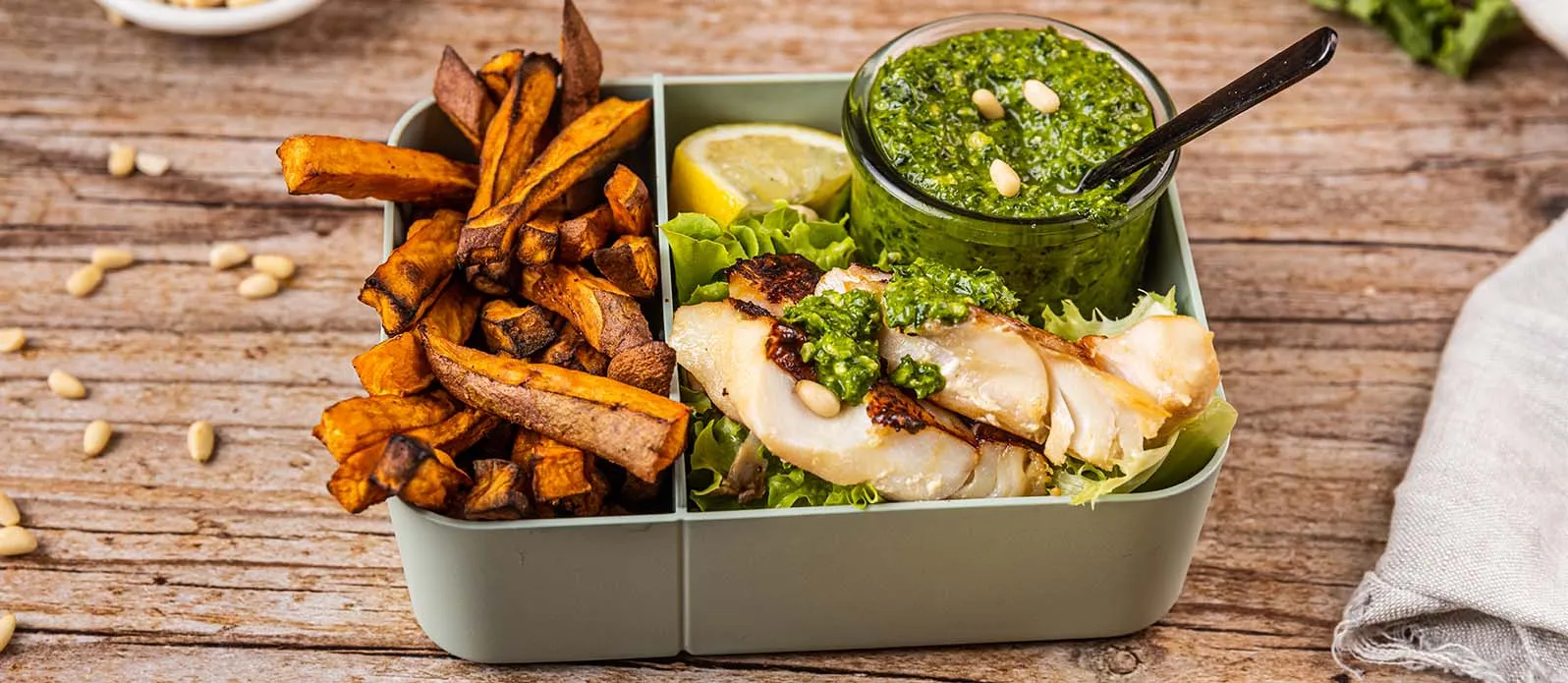 Gegrilde kabeljauw met zoeteaardappelfrietjes