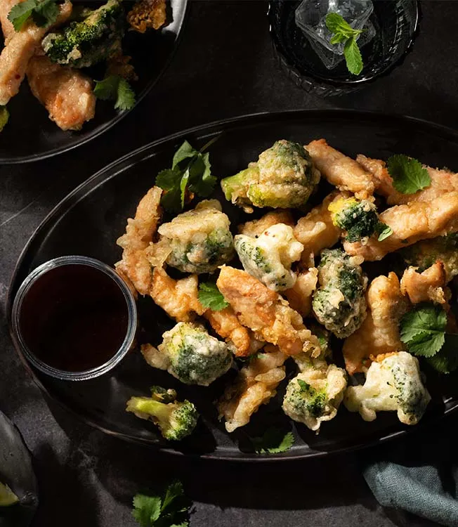 Koreaanse zalm en sesam tempura