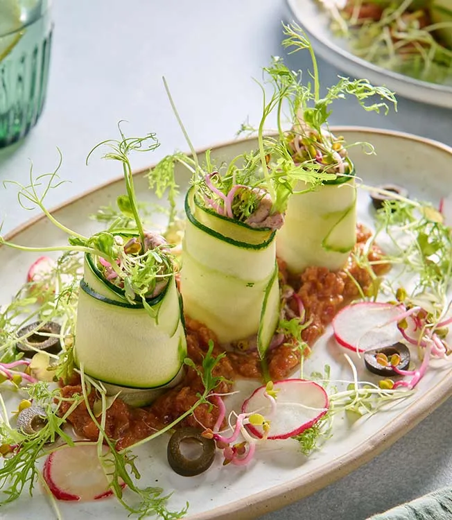 Courgettecannelloni met bonen & erwten