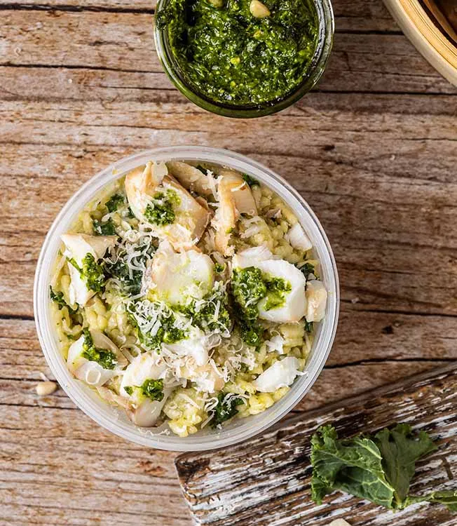 Romige risotto met boerenkool en kabeljauw