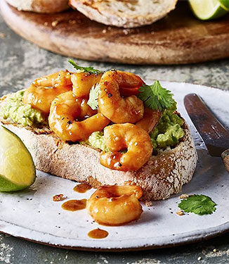 Teriyaki garnaal en avocado toast